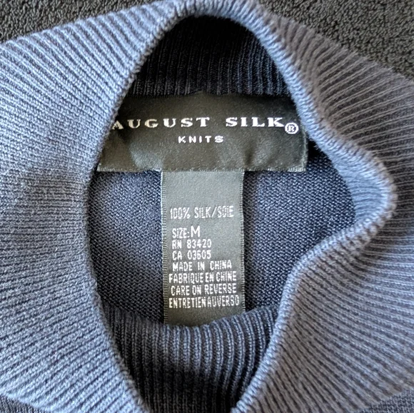 100% Silk Mockneck Turtleneck Navy Quiet Luxury Old Money Prep Academia Medium - Picture 7 of 9